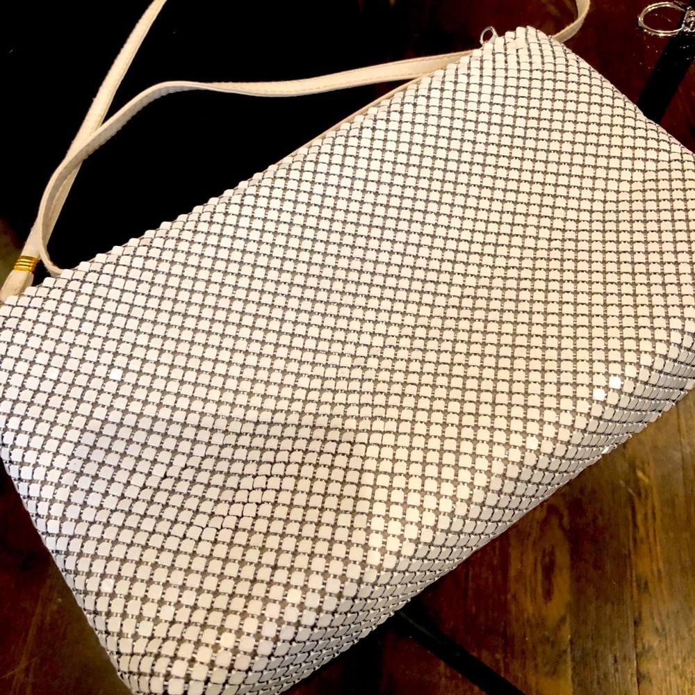 Whiting and Davis White Mesh Bag / Clutch Top Zipper  Collectible Vintage